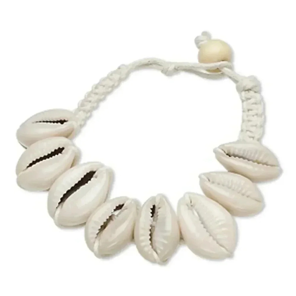 Hand Crafted Chunky Cream Cowrie Shell Macrame Surfer Hippy Ethnic Bracelet